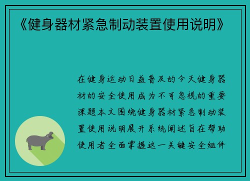 《健身器材紧急制动装置使用说明》
