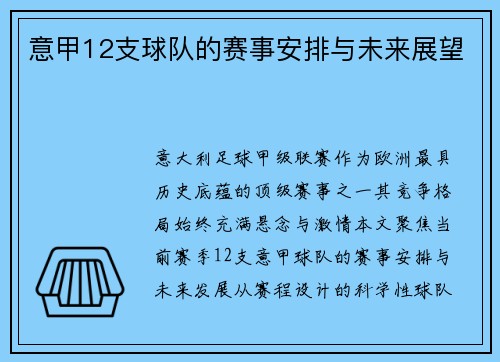 意甲12支球队的赛事安排与未来展望